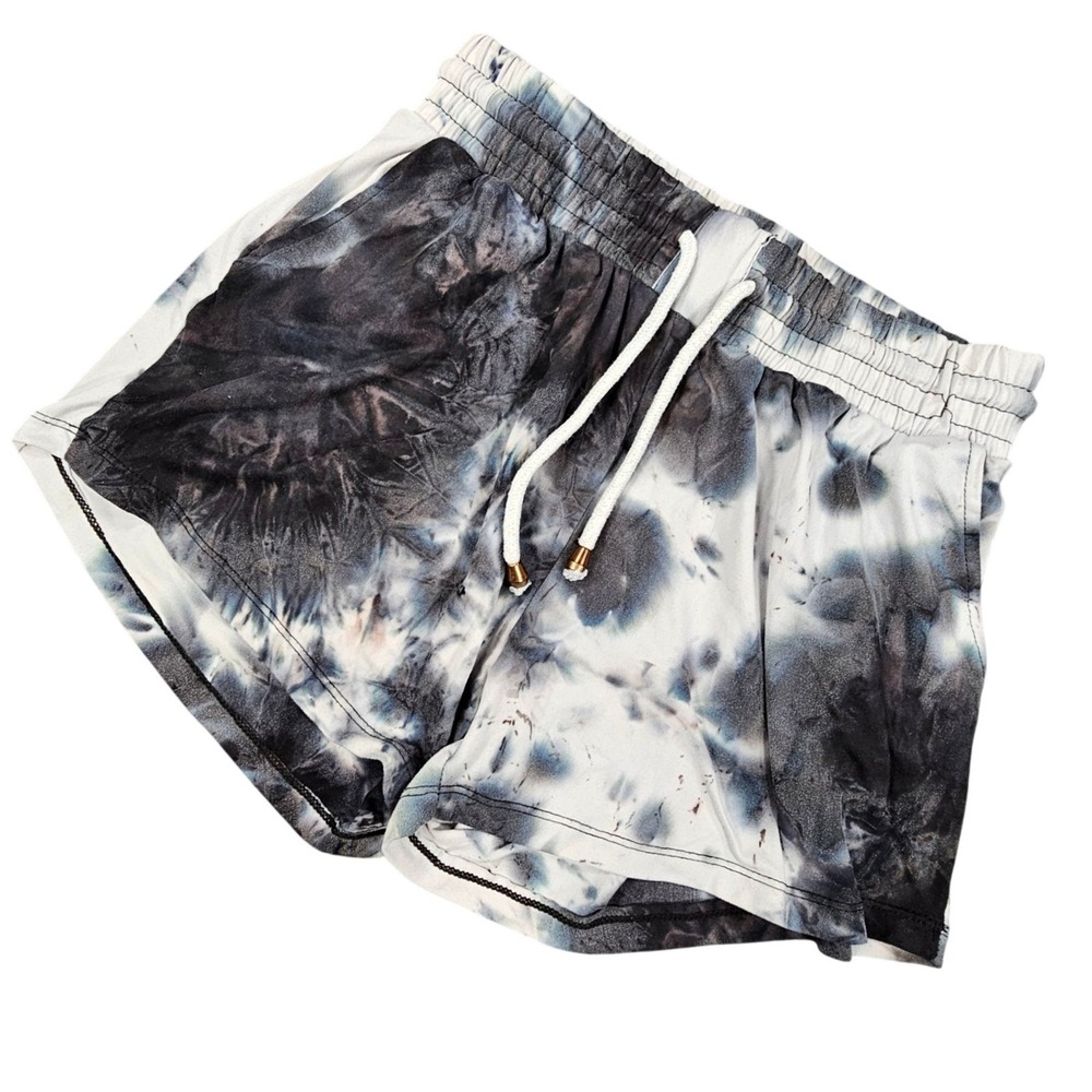 INDERO Tie Dye Lounge Shorts Women's Size L Black‎ White Soft Stretchy Pockets